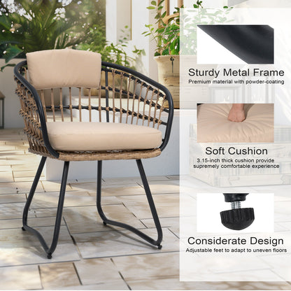 Crestlive Products Patio Dining Set with Rectangular Aluminum Table, Umbrella Hole, and Rattan Chairs
