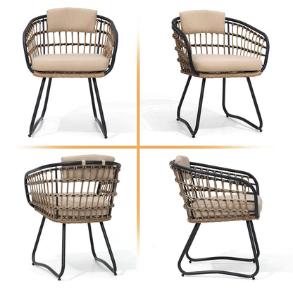 Crestlive Products Patio Dining Set with Rectangular Aluminum Table, Umbrella Hole, and Rattan Chairs