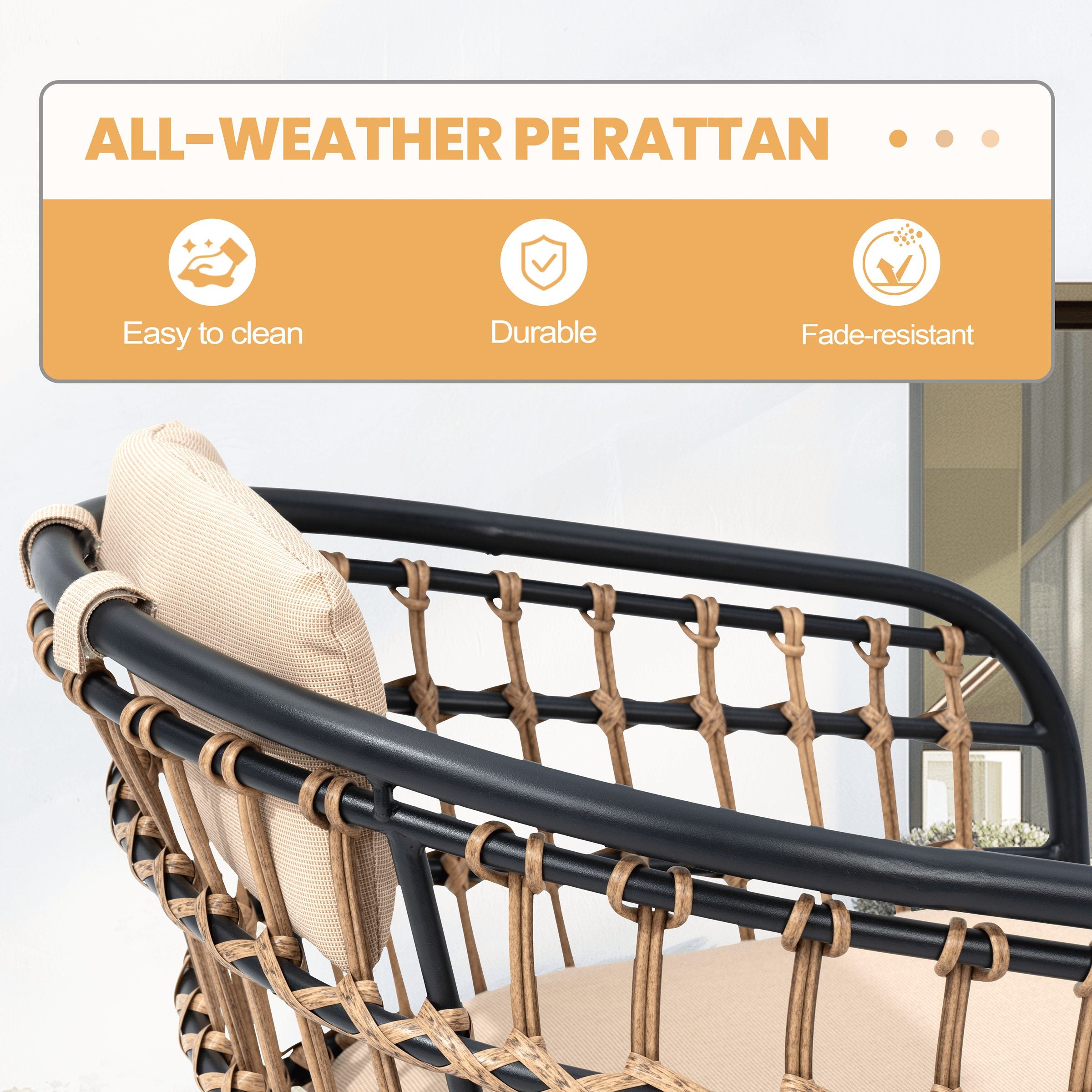 PE rattan outdoor chair with all-weather, durable, and fade-resistant material