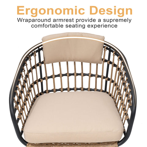 Outdoor rattan chair with ergonomic wraparound armrests for enhanced comfort