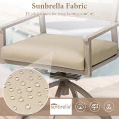 Aluminum Swivel Rocking Dining Chair Set of 2 with Sunbrella Cushions