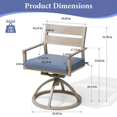 Aluminum Swivel Rocking Dining Chair Set of 2 with Sunbrella Cushions