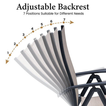 Crestlive Products Aluminum Outdoor Folding Adjustable Dining Chair Set of 2