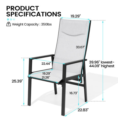 Crestlive Products Aluminum Outdoor Adjustable High Back Dining Chairs Set of 2