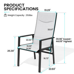 Aluminum Adjustable High Back Outdoor Dining Chair Set of 2