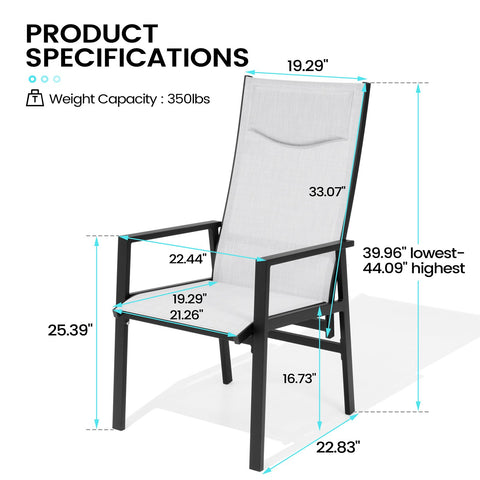 Crestlive Products Aluminum Outdoor Adjustable High Back Dining Chairs Set of 2