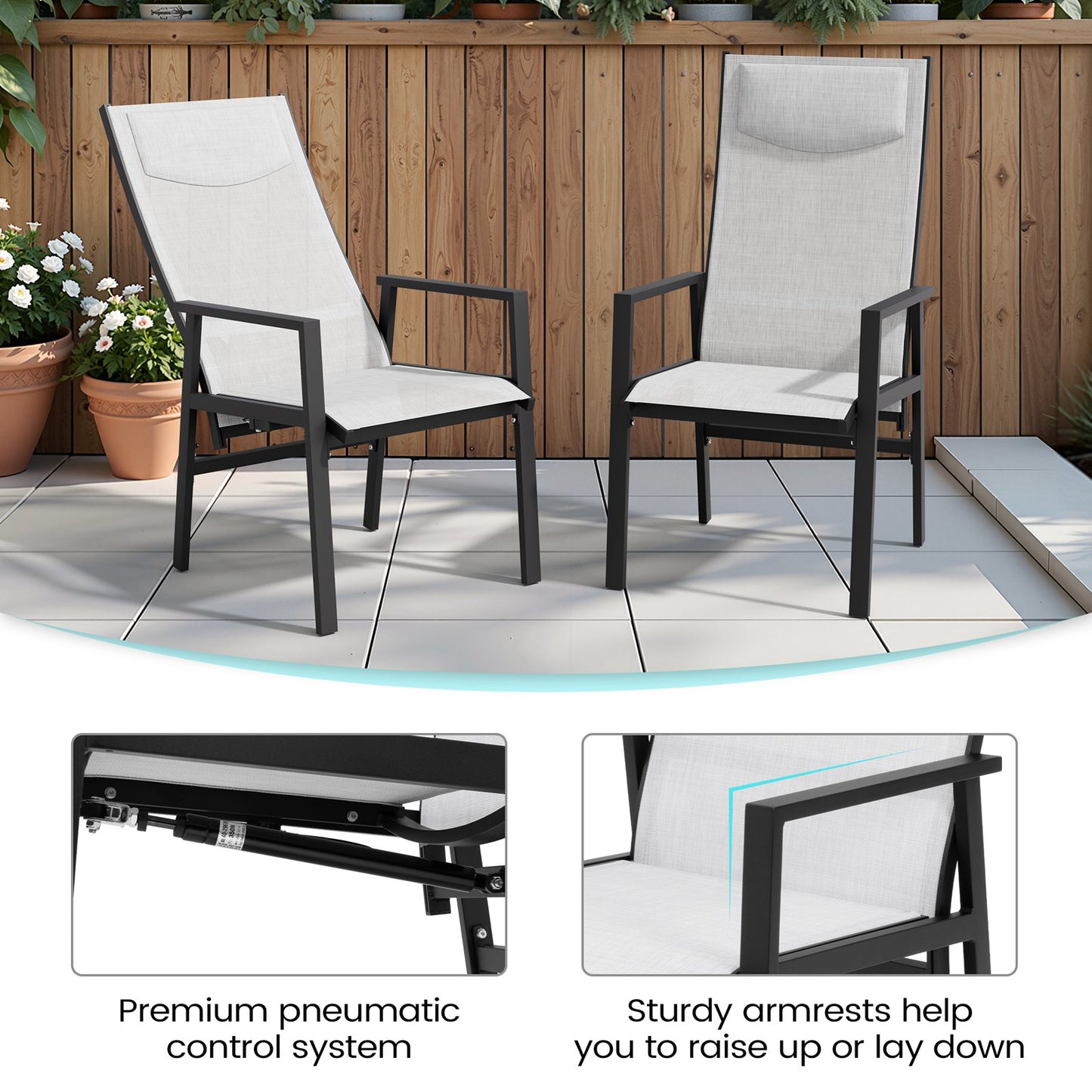 Crestlive Products Aluminum Outdoor Adjustable High Back Dining Chairs Set of 2