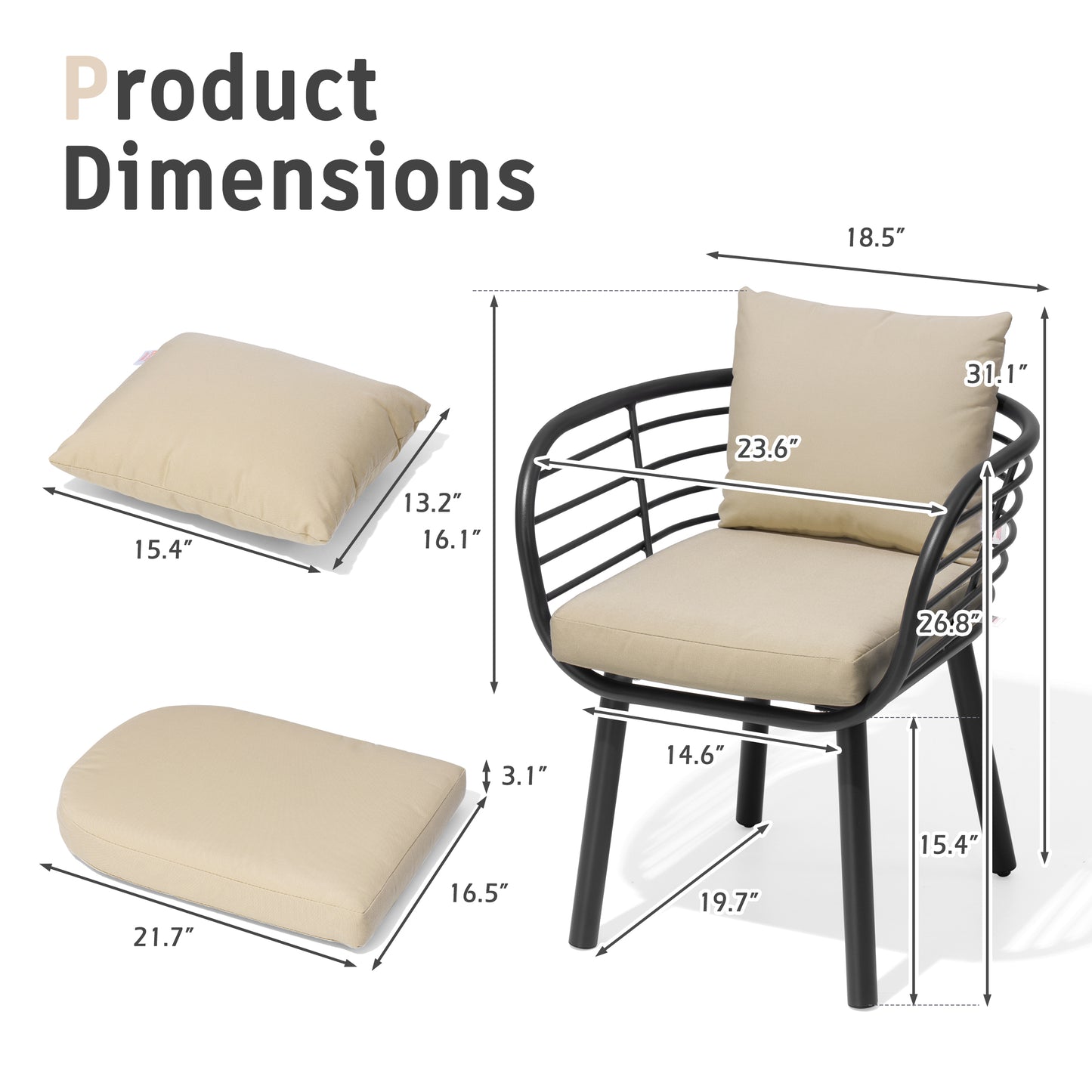 Crestlive Products Aluminum Outdoor Patio Dining Chair with Sunbrella Cushions