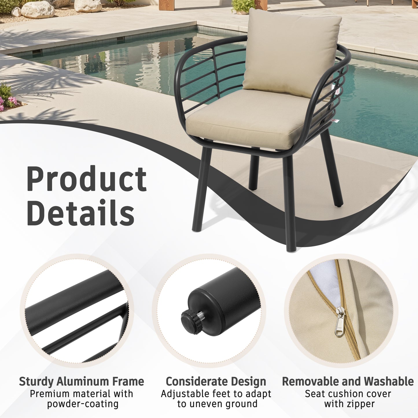Crestlive Products Aluminum Outdoor Patio Dining Chair with Sunbrella Cushions