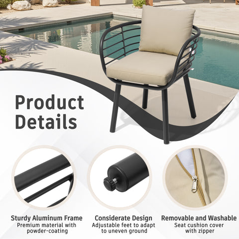 Crestlive Products Aluminum Outdoor Patio Dining Chair with Sunbrella Cushions