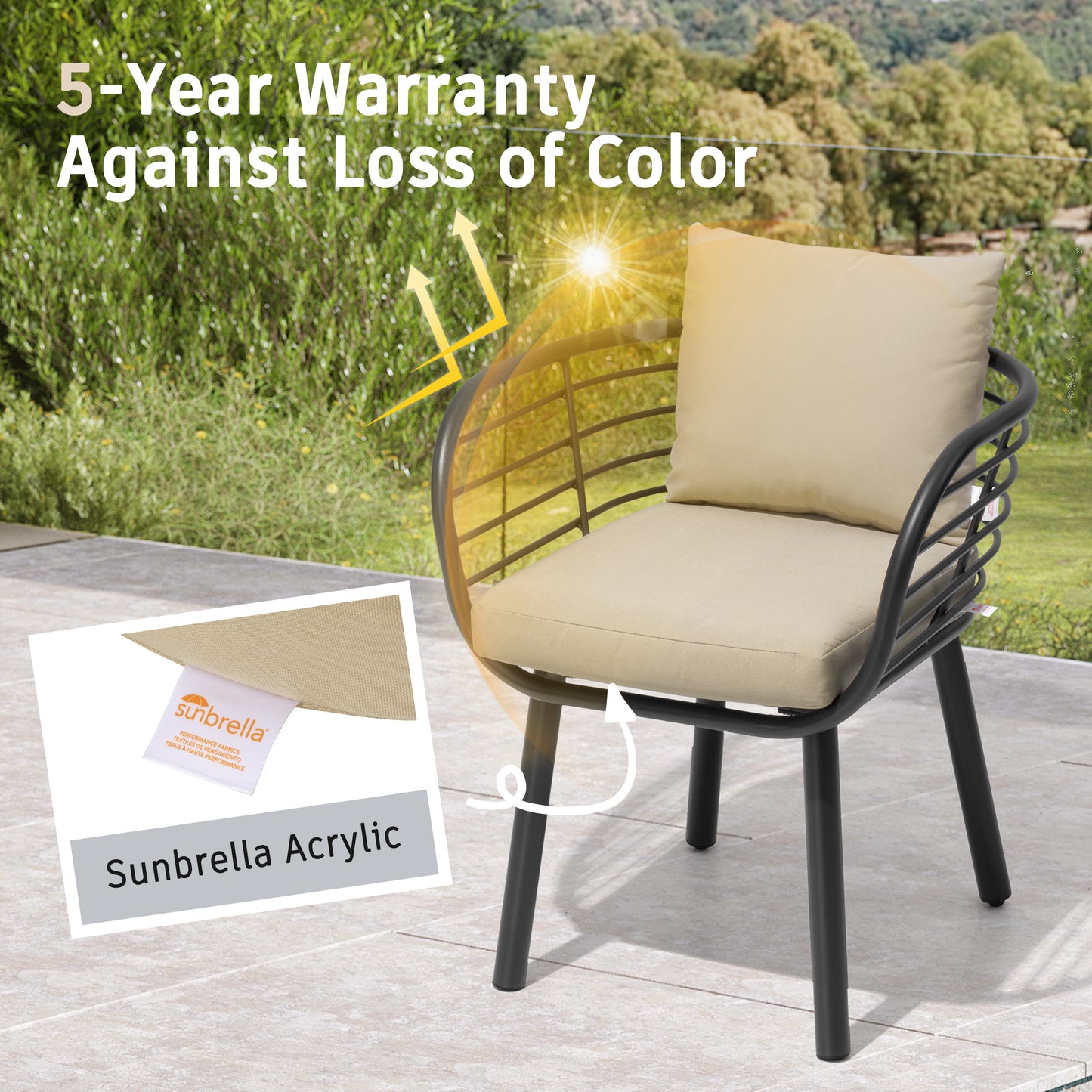 Crestlive Products Aluminum Outdoor Patio Dining Chair with Sunbrella Cushions