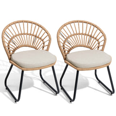 Boho Wicker Outdoor Accent Chair with Cushion