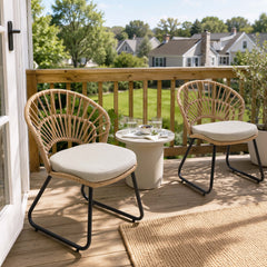 Boho Wicker Outdoor Accent Chair with Cushion