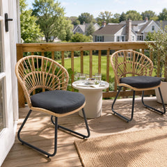 Boho Wicker Outdoor Accent Chair with Cushion
