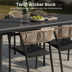 Aluminum Outdoor Stackable Dining Chairs with Woven Rope Back