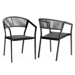 Aluminum Outdoor Stackable Dining Chairs with Woven Rope Back