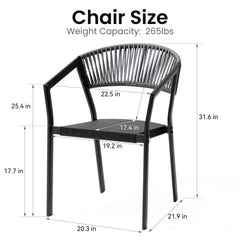 Aluminum Outdoor Stackable Dining Chairs with Woven Rope Back