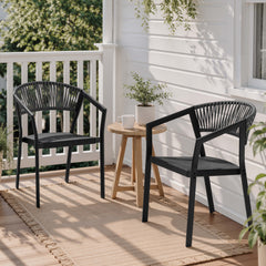 Aluminum Outdoor Stackable Dining Chairs with Woven Rope Back