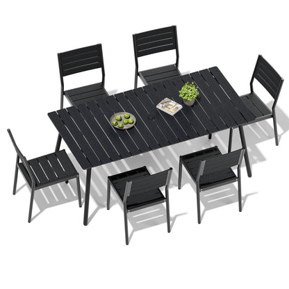 Crestlive Products 7-Piece Outdoor Dining Set Aluminum Frame Wood-Plastic Composite Table with Stackable Chairs