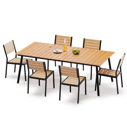 Crestlive Products 7-Piece Outdoor Aluminum Dining Set with Umbrella Hole Table and Stackable Chairs