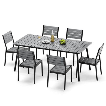 Crestlive Products 7-Piece Outdoor Dining Set Aluminum Frame Wood-Plastic Composite Table with Stackable Chairs