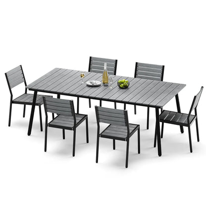 Crestlive Products 7-Piece Outdoor Aluminum Dining Set with Umbrella Hole Table and Stackable Chairs