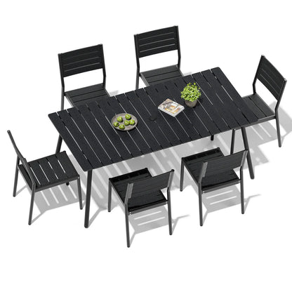 Crestlive Products 7-Piece Outdoor Aluminum Dining Set with Umbrella Hole Table and Stackable Chairs