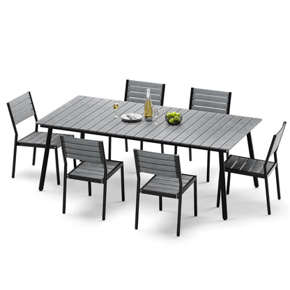 Crestlive Products 7-Piece Outdoor Dining Set Aluminum Frame Wood-Plastic Composite Table with Stackable Chairs