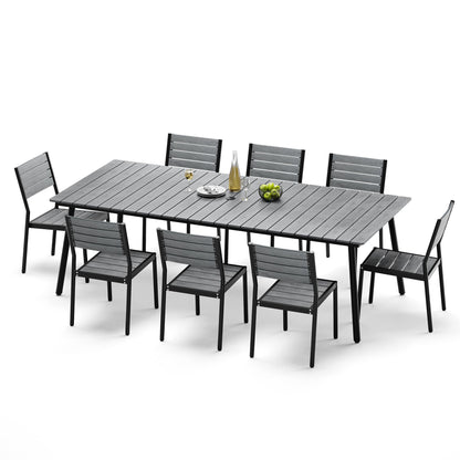 Crestlive Products 7-Piece Outdoor Dining Set Aluminum Frame Wood-Plastic Composite Table with Stackable Chairs