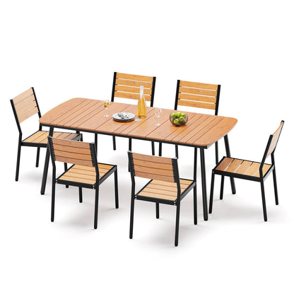 Crestlive Products Aluminum Patio Dining Set with Slat Rectangle Table, Umbrella Hole, and Stacking Chairs