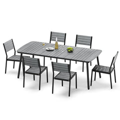 7/9-Piece Aluminum Dining Set with Umbrella Hole & Stackable Chairs