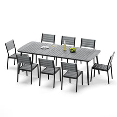 7/9-Piece Aluminum Dining Set with Umbrella Hole & Stackable Chairs