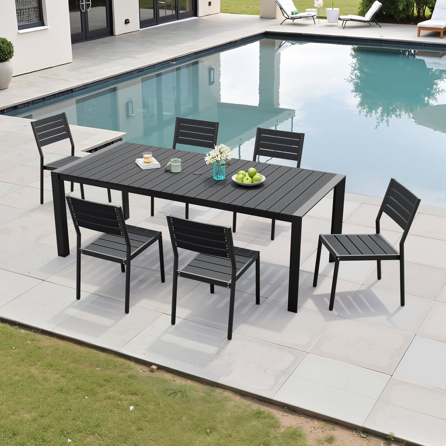 Crestlive Products Outdoor Patio Aluminum Dining Table with Stackable Chairs