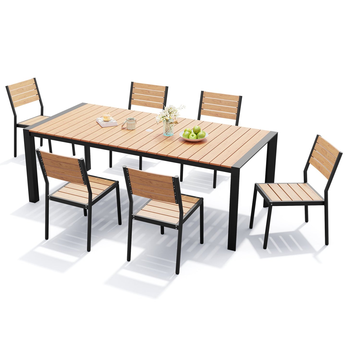 Crestlive Products Outdoor Patio Aluminum Dining Table with Stackable Chairs