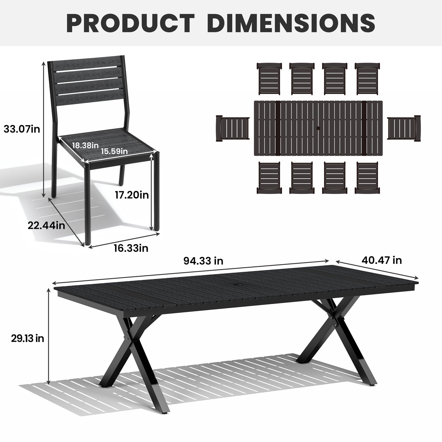 Crestlive Products Aluminum Outdoor Dining Set with Rectangular Table and Stackable Chairs