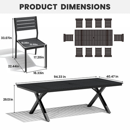 Crestlive Products Aluminum Outdoor Dining Set with Rectangular Table and Stackable Chairs