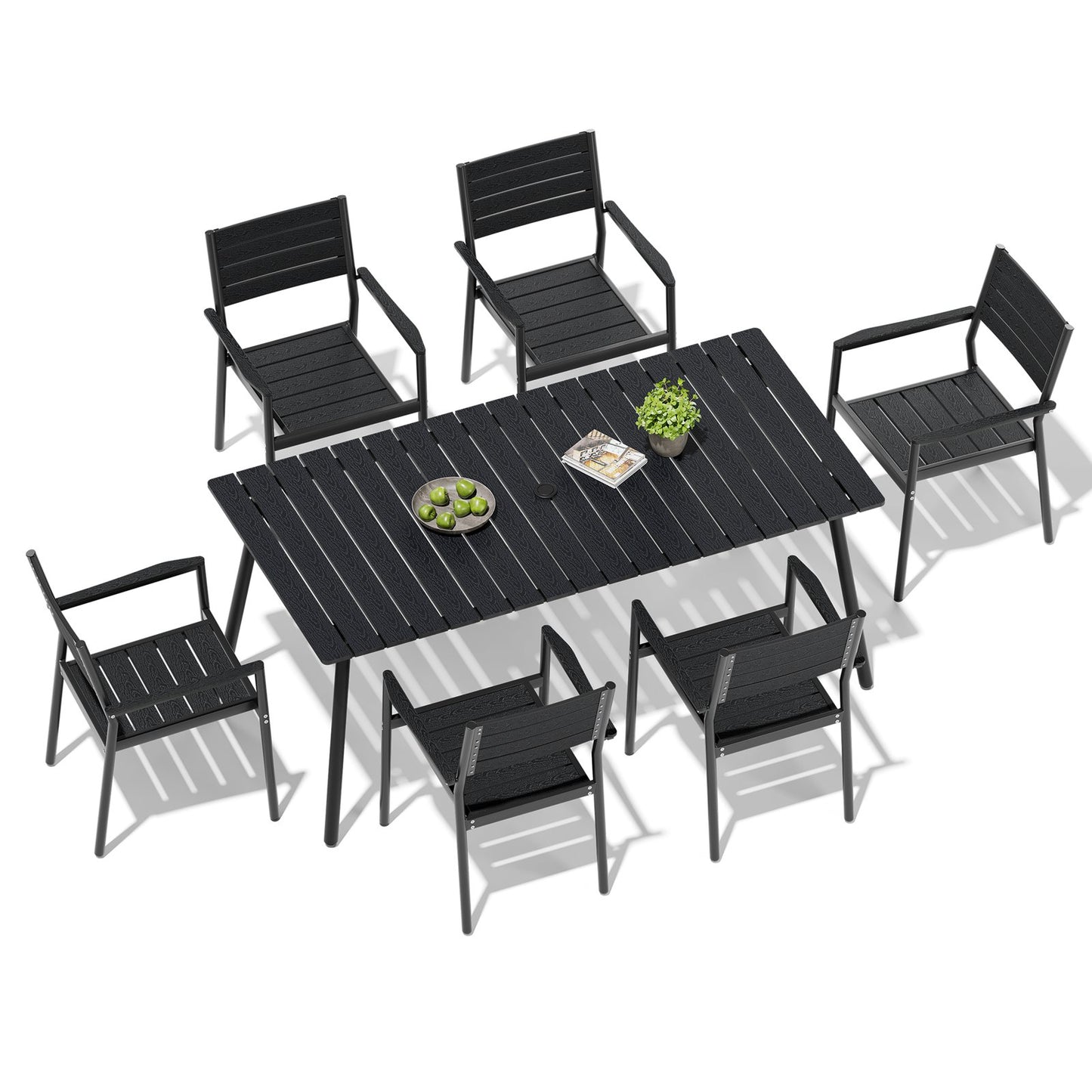 Crestlive Products Aluminum Outdoor Dining Set with Stackable Armchairs and Umbrella Hole