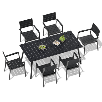 Crestlive Products Aluminum Outdoor Dining Set with Stackable Armchairs and Umbrella Hole