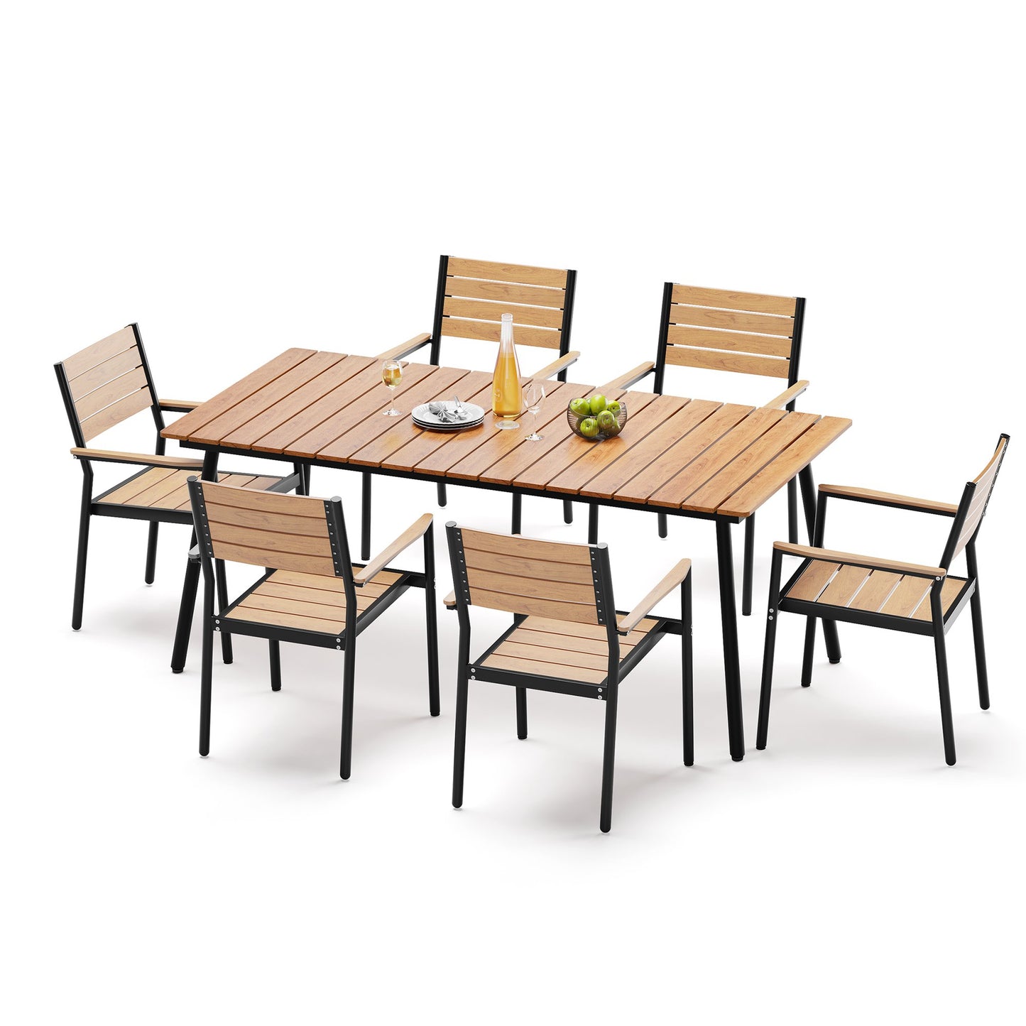 Crestlive Products Aluminum Outdoor Dining Set with Stackable Armchairs and Umbrella Hole