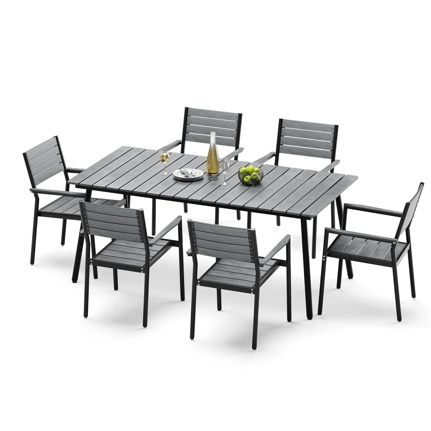 Crestlive Products Aluminum Outdoor Dining Set with Stackable Armchairs and Umbrella Hole