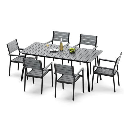 Crestlive Products Aluminum Outdoor Dining Set with Stackable Armchairs and Umbrella Hole