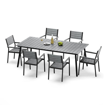 Crestlive Products 7/9-Piece Outdoor Aluminum Patio Dining Set with Umbrella Hole Table and Stackable Armchairs
