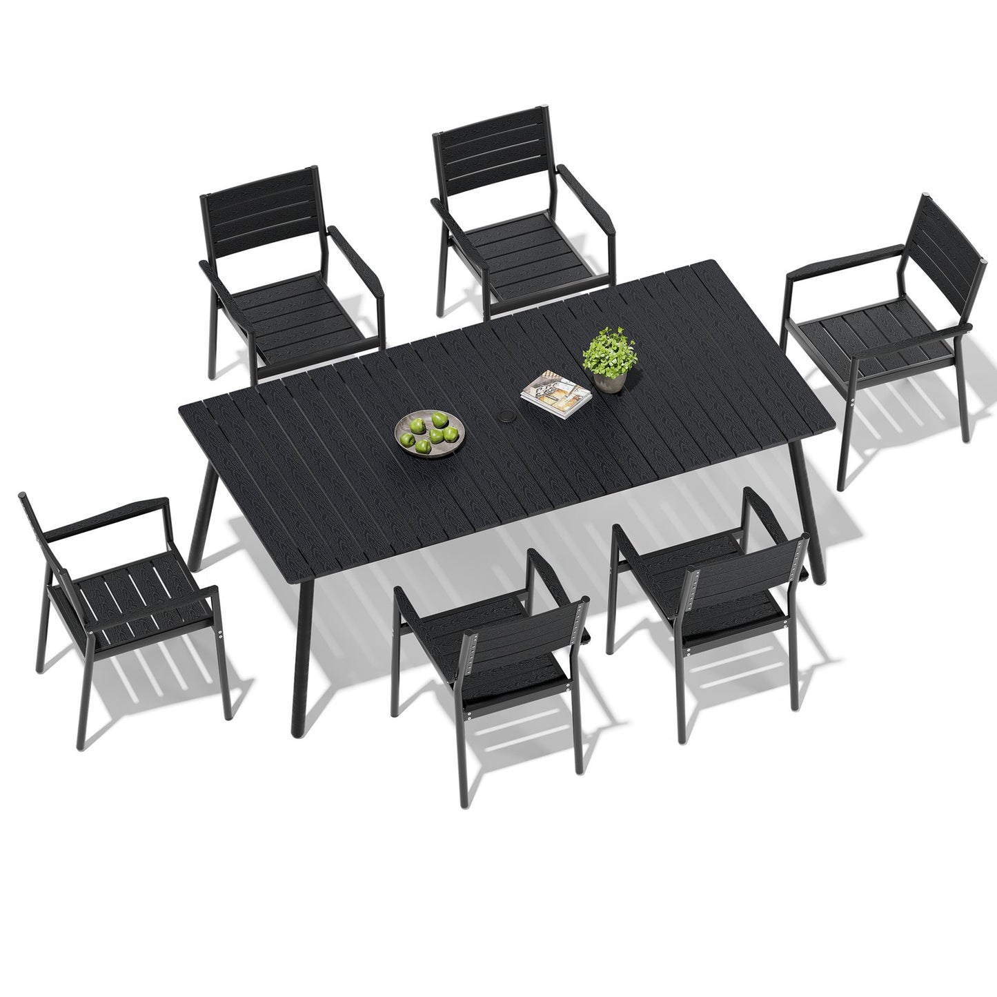 Crestlive Products Aluminum Outdoor Dining Set with Stackable Armchairs and Umbrella Hole