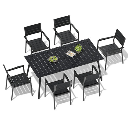 Crestlive Products 7/9-Piece Outdoor Aluminum Patio Dining Set with Umbrella Hole Table and Stackable Armchairs