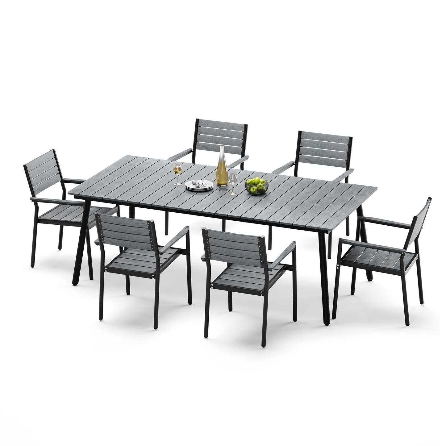 Crestlive Products Aluminum Outdoor Dining Set with Stackable Armchairs and Umbrella Hole