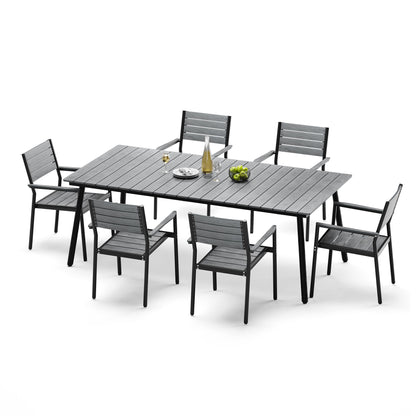 Crestlive Products Aluminum Outdoor Dining Set with Stackable Armchairs and Umbrella Hole