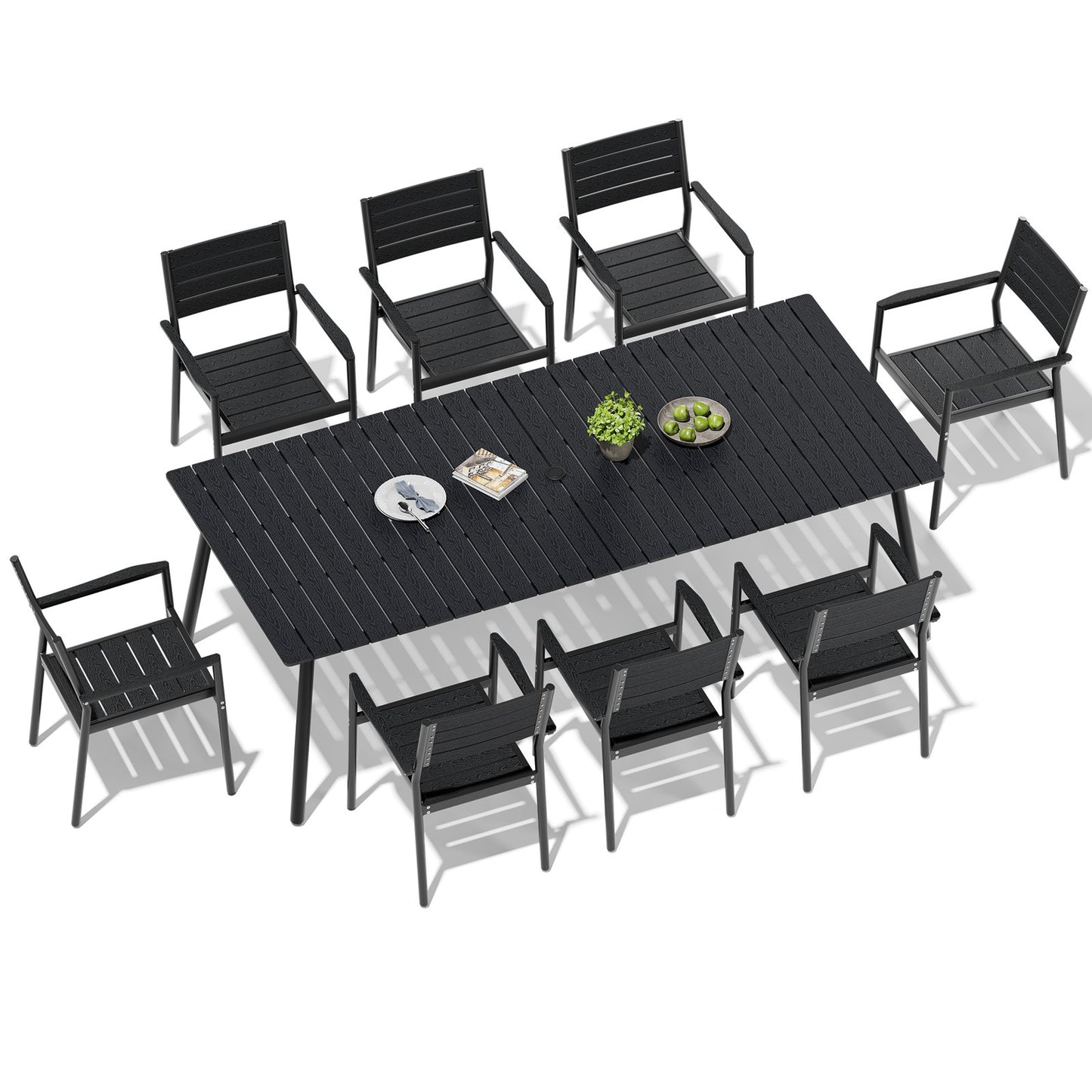 Crestlive Products Aluminum Outdoor Dining Set with Stackable Armchairs and Umbrella Hole