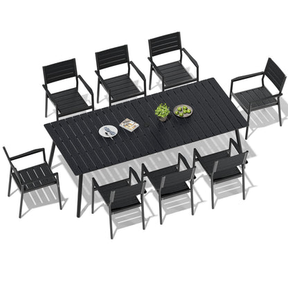 Crestlive Products Aluminum Outdoor Dining Set with Stackable Armchairs and Umbrella Hole