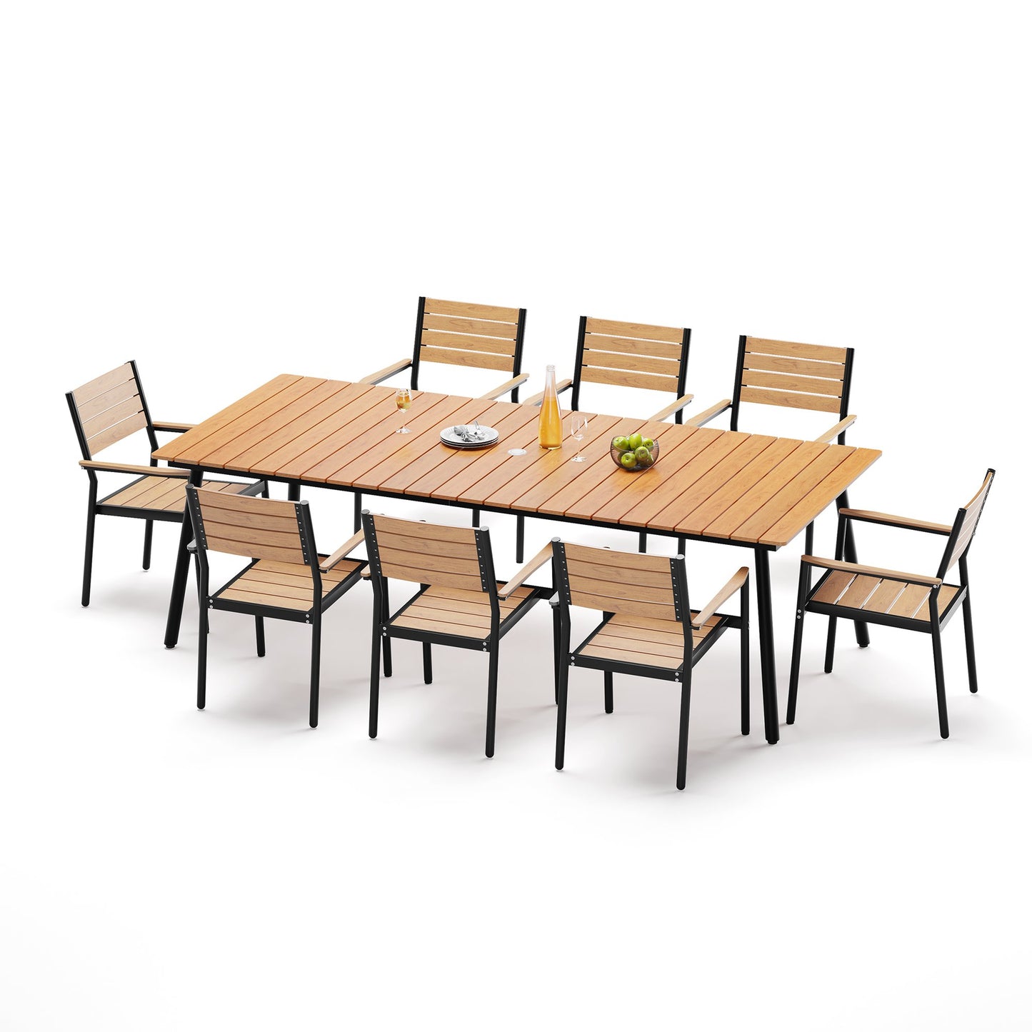 Crestlive Products Aluminum Outdoor Dining Set with Stackable Armchairs and Umbrella Hole