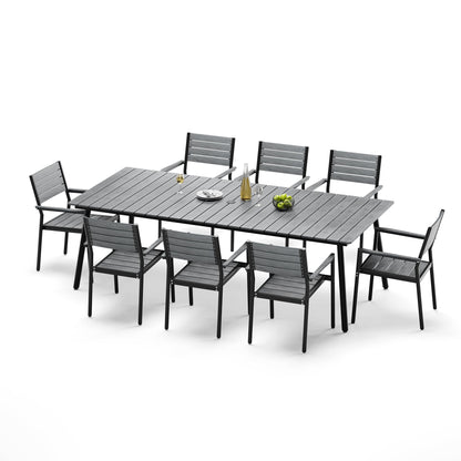 Crestlive Products Aluminum Outdoor Dining Set with Stackable Armchairs and Umbrella Hole